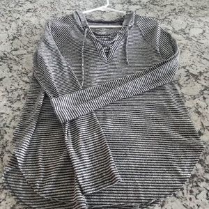 Long sleeve striped shirt with hood
